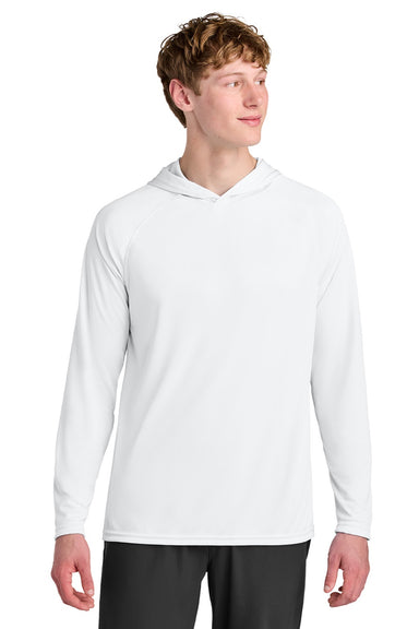 A4 A4N3409 Mens Performance Moisture Wicking Long Sleeve Hooded T-Shirt Hoodie White Model Front