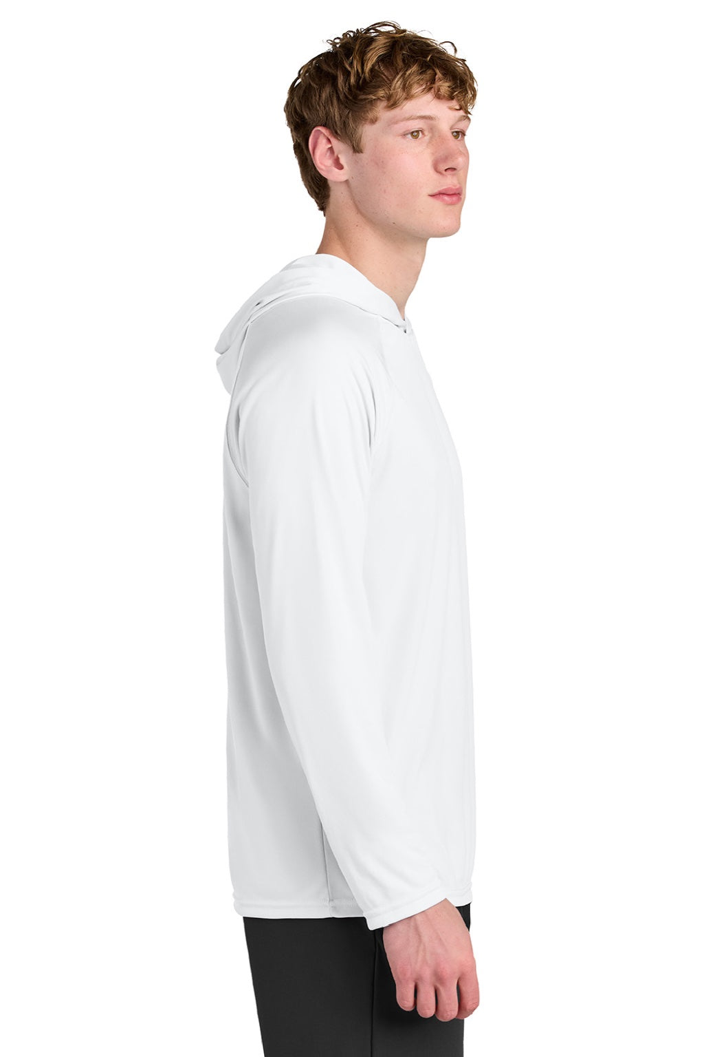 A4 A4N3409 Mens Performance Moisture Wicking Long Sleeve Hooded T-Shirt Hoodie White Model Side