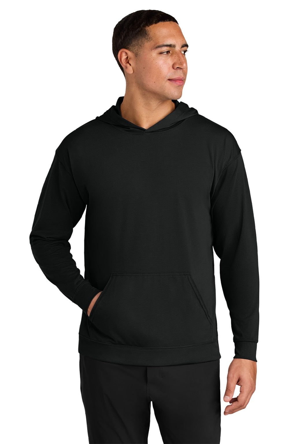 A4 A4N3528 Mens Softek Long Sleeve Hooded T-Shirt Hoodie Black Model Front