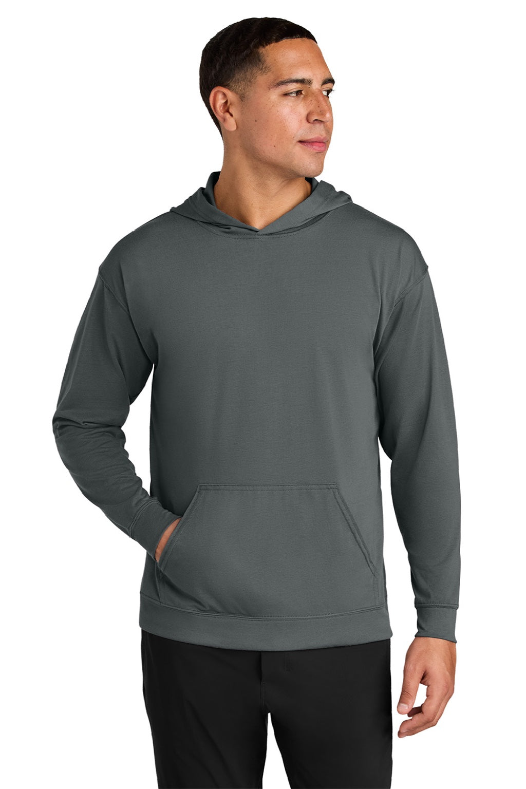 A4 A4N3528 Mens Softek Long Sleeve Hooded T-Shirt Hoodie Graphite Grey Model Front