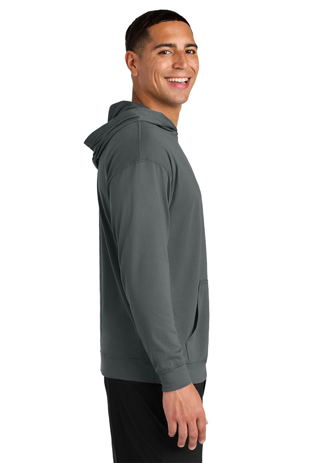 A4 A4N3528 Mens Softek Long Sleeve Hooded T-Shirt Hoodie Graphite Grey Model Side