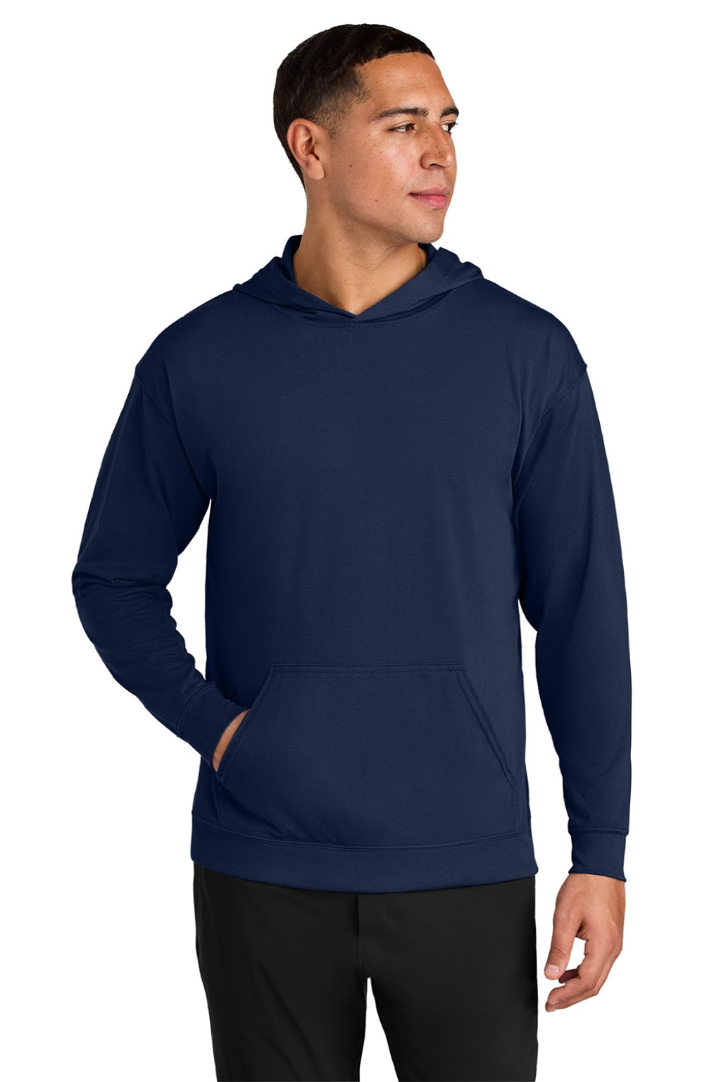 A4 A4N3528 Mens Softek Long Sleeve Hooded T-Shirt Hoodie Navy Blue Model Front