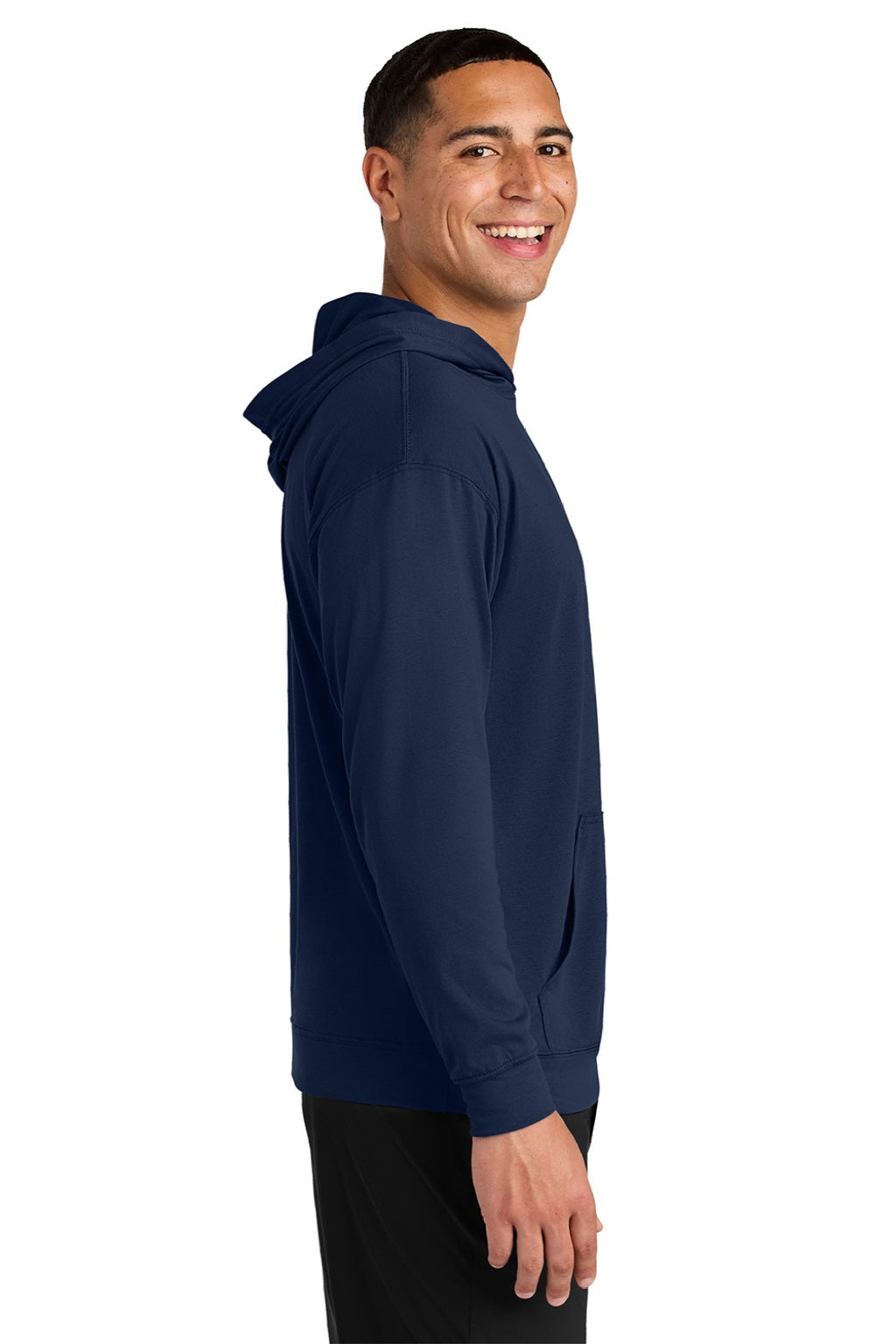 A4 A4N3528 Mens Softek Long Sleeve Hooded T-Shirt Hoodie Navy Blue Model Side
