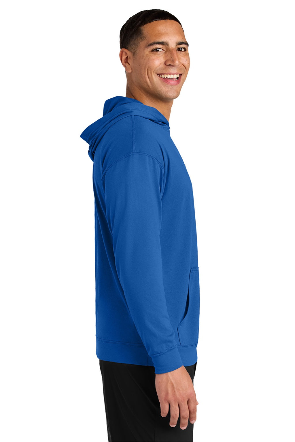 A4 A4N3528 Mens Softek Long Sleeve Hooded T-Shirt Hoodie Royal Blue Model Side