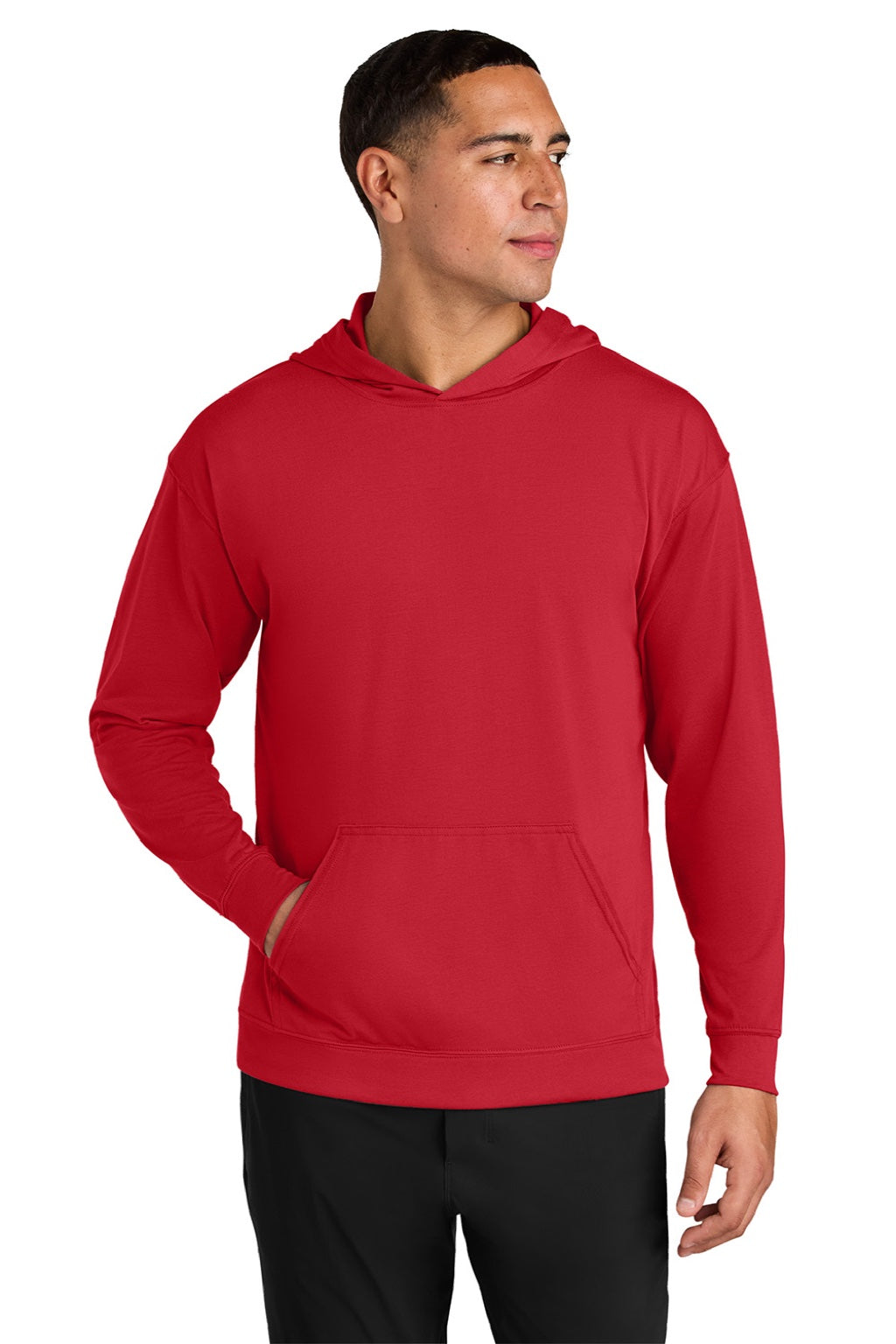 A4 A4N3528 Mens Softek Long Sleeve Hooded T-Shirt Hoodie Scarlet Red Model Front