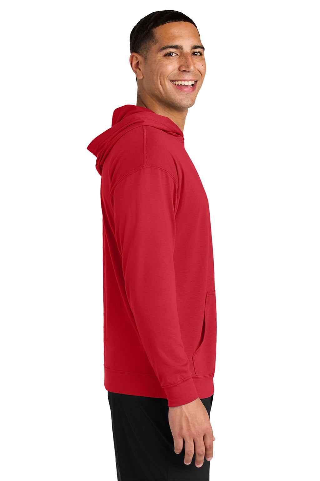 A4 A4N3528 Mens Softek Long Sleeve Hooded T-Shirt Hoodie Scarlet Red Model Side