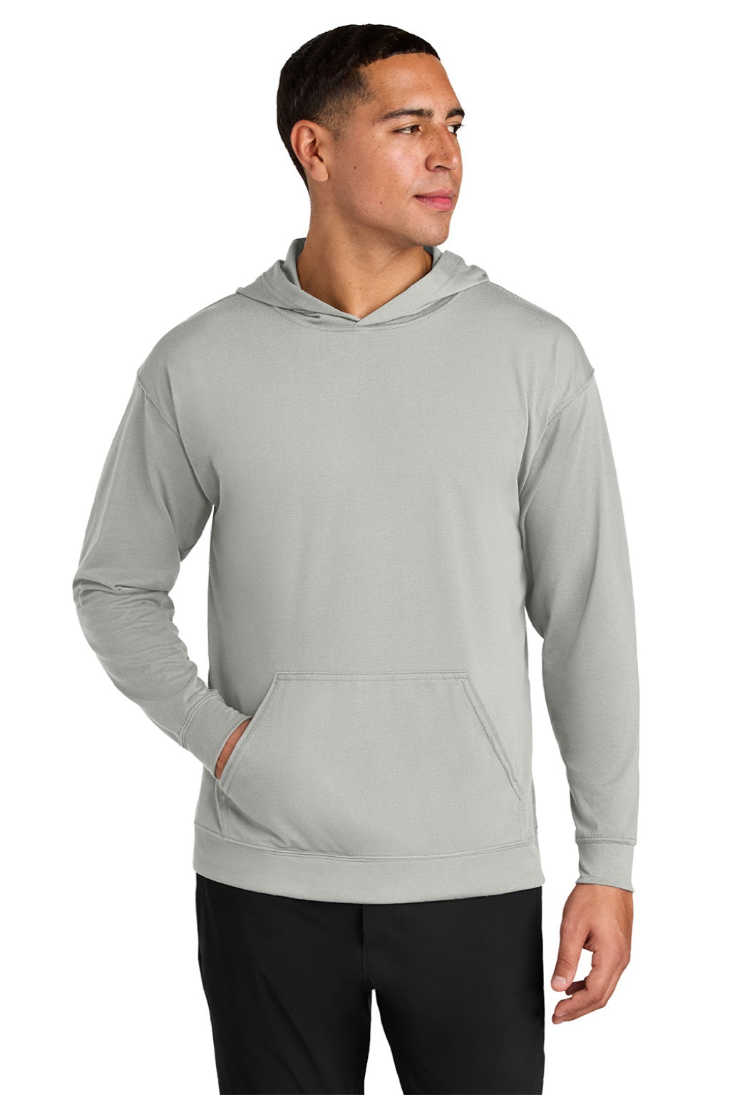 A4 A4N3528 Mens Softek Long Sleeve Hooded T-Shirt Hoodie Silver Grey Model Front