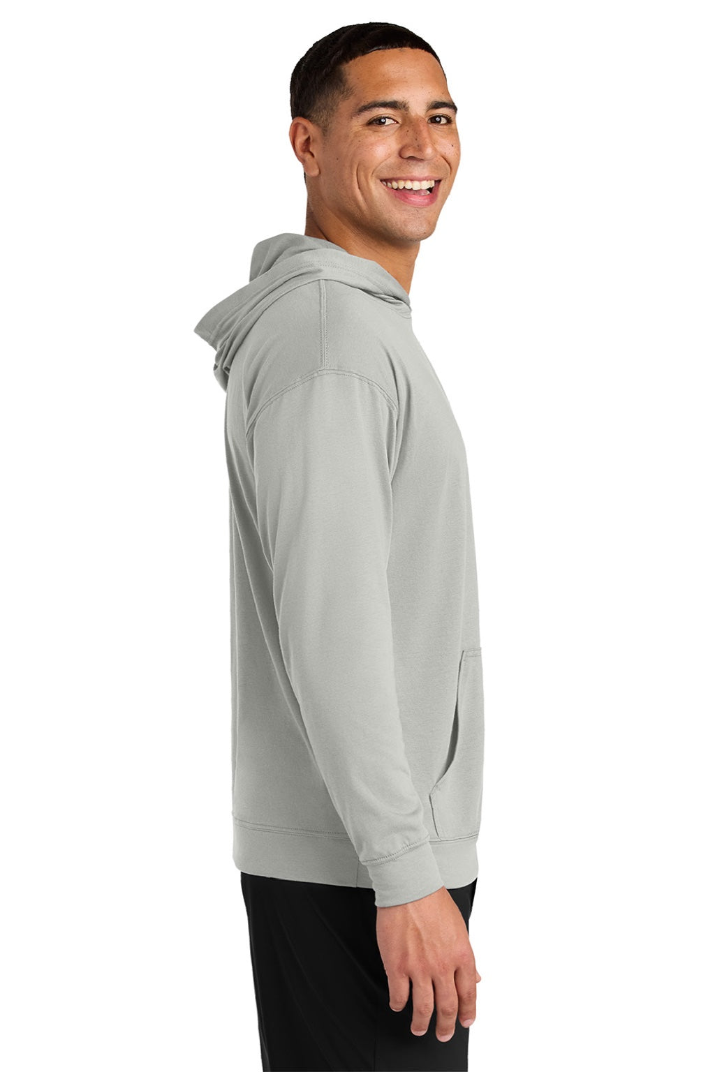 A4 A4N3528 Mens Softek Long Sleeve Hooded T-Shirt Hoodie Silver Grey Model Side
