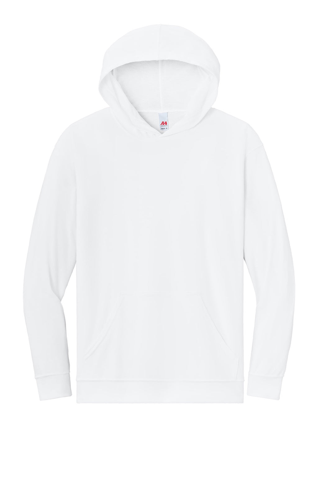 A4 A4N3528 Mens Softek Long Sleeve Hooded T-Shirt Hoodie White Flat Front