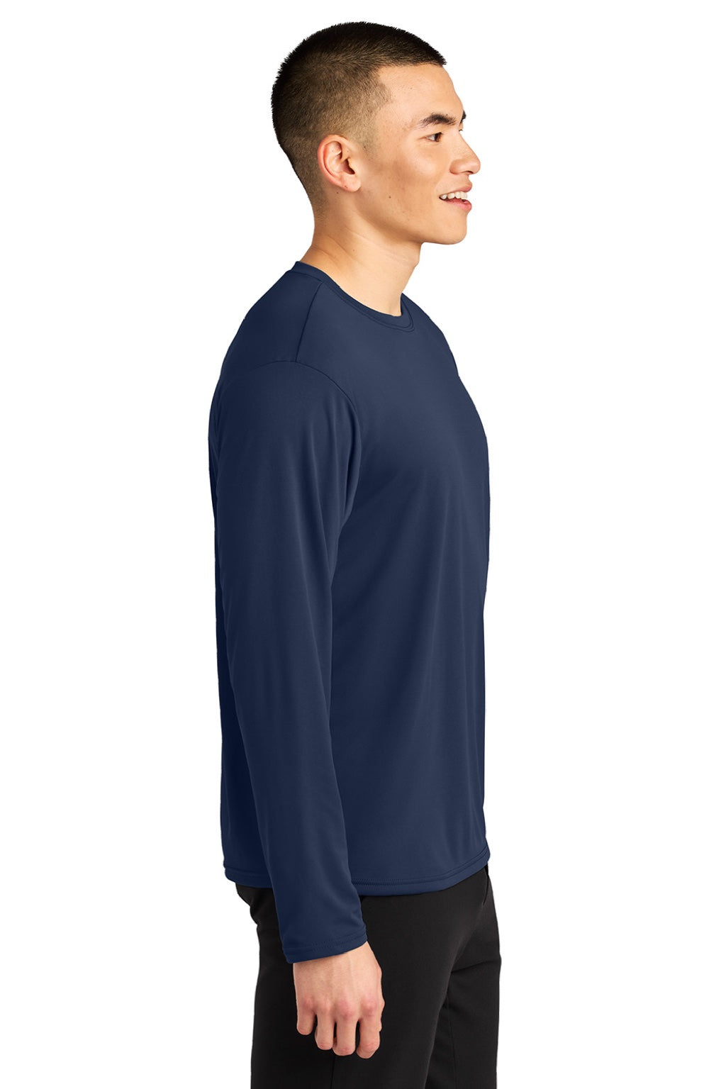 A4 A4N3532 Mens AirFlex Long Sleeve Crewneck T-Shirt Navy Blue Model Side