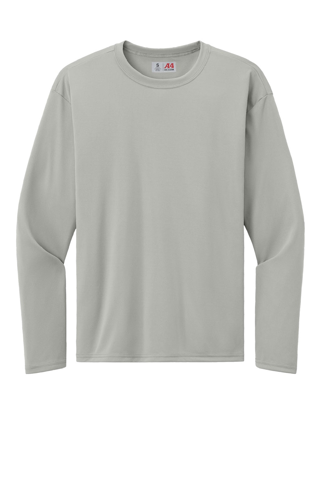 A4 A4N3532 Mens AirFlex Long Sleeve Crewneck T-Shirt Silver Grey Flat Front