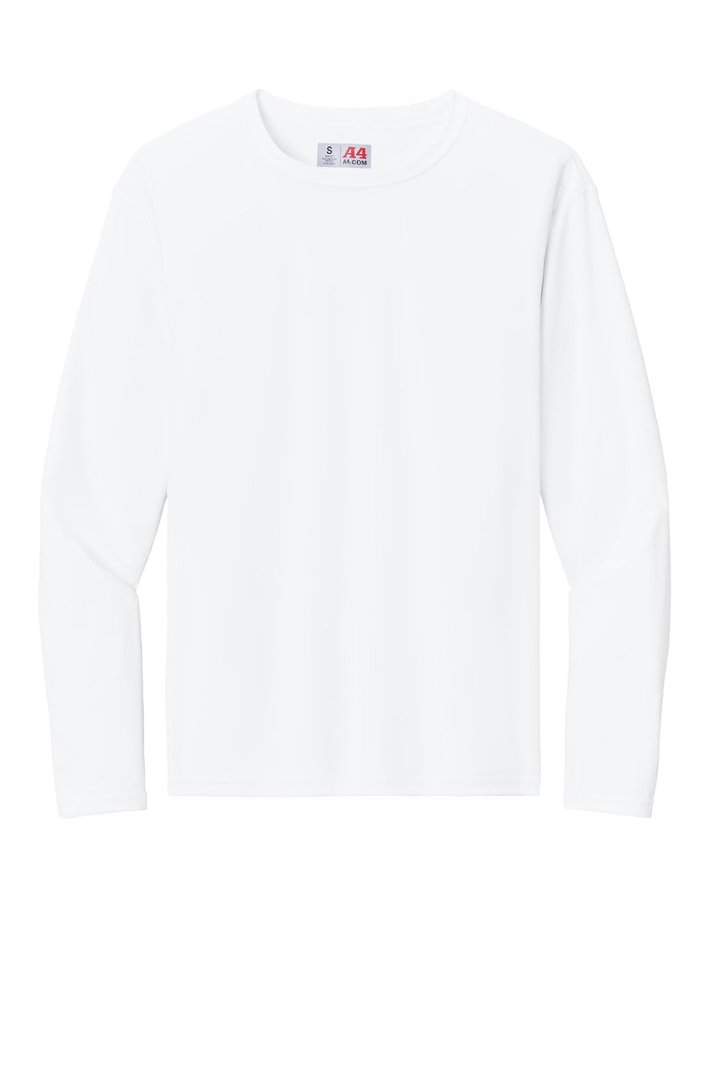 A4 A4N3532 Mens AirFlex Long Sleeve Crewneck T-Shirt White Flat Front