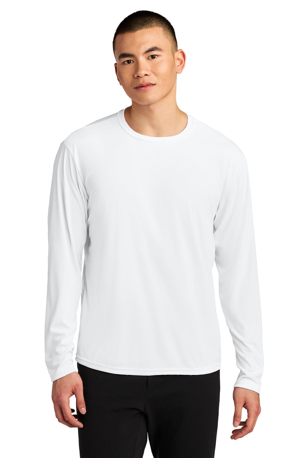 A4 A4N3532 Mens AirFlex Long Sleeve Crewneck T-Shirt White Model Front