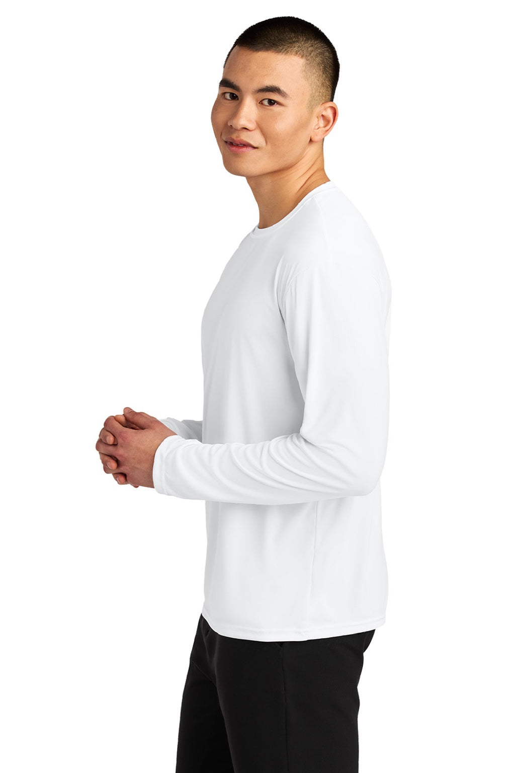 A4 A4N3532 Mens AirFlex Long Sleeve Crewneck T-Shirt White Model Side