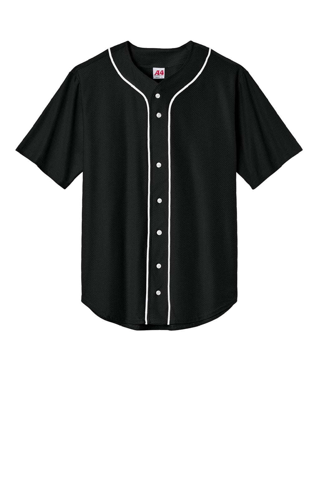 A4 A4N4184 Mens Short Sleeve Full Button Baseball Jersey Black Flat Front