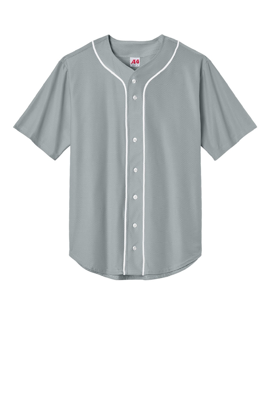 A4 A4N4184 Mens Short Sleeve Full Button Baseball Jersey Grey Flat Front
