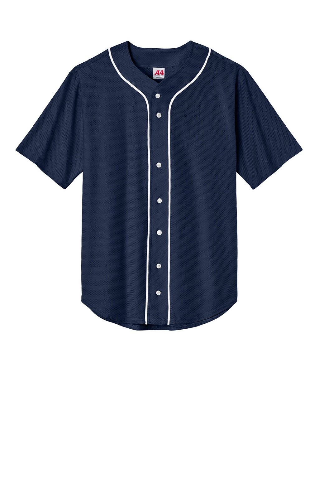 A4 A4N4184 Mens Short Sleeve Full Button Baseball Jersey Navy Blue Flat Front