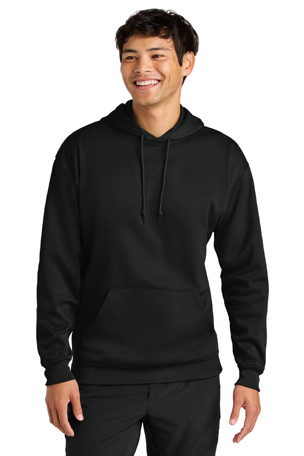 A4 A4N4279 Mens Sprint Tech Fleece Hooded Sweatshirt w/ Pouch Pocket Black Model Front