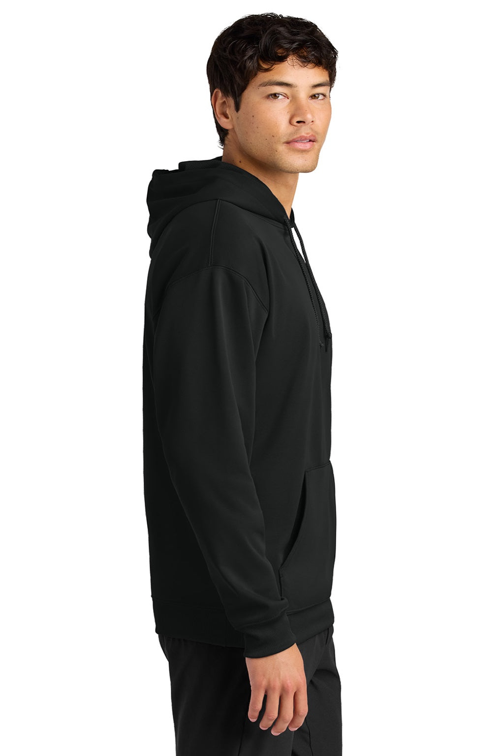 A4 A4N4279 Mens Sprint Tech Fleece Hooded Sweatshirt w/ Pouch Pocket Black Model Side