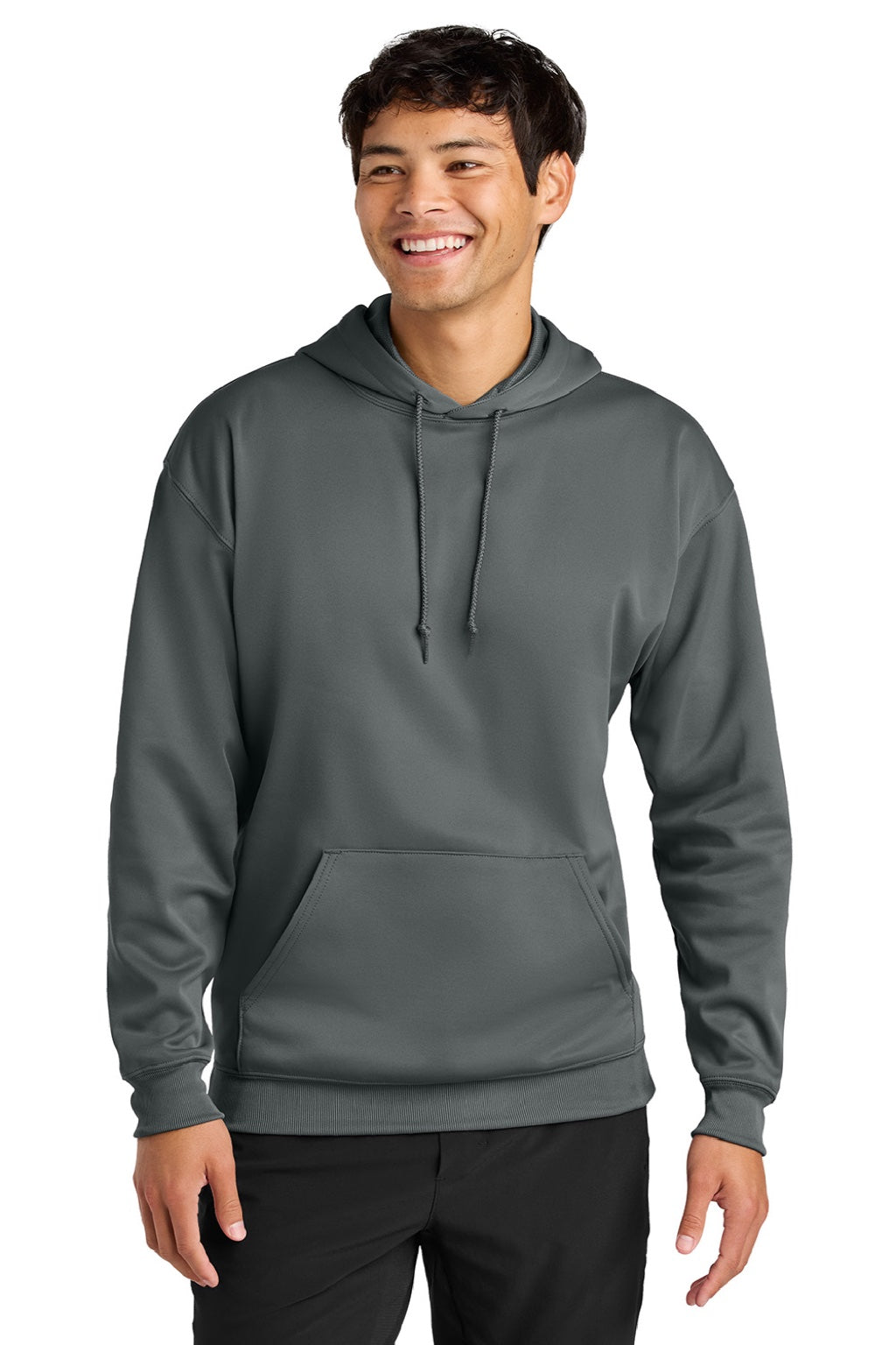 A4 A4N4279 Mens Sprint Tech Fleece Hooded Sweatshirt w/ Pouch Pocket Graphite Grey Model Front
