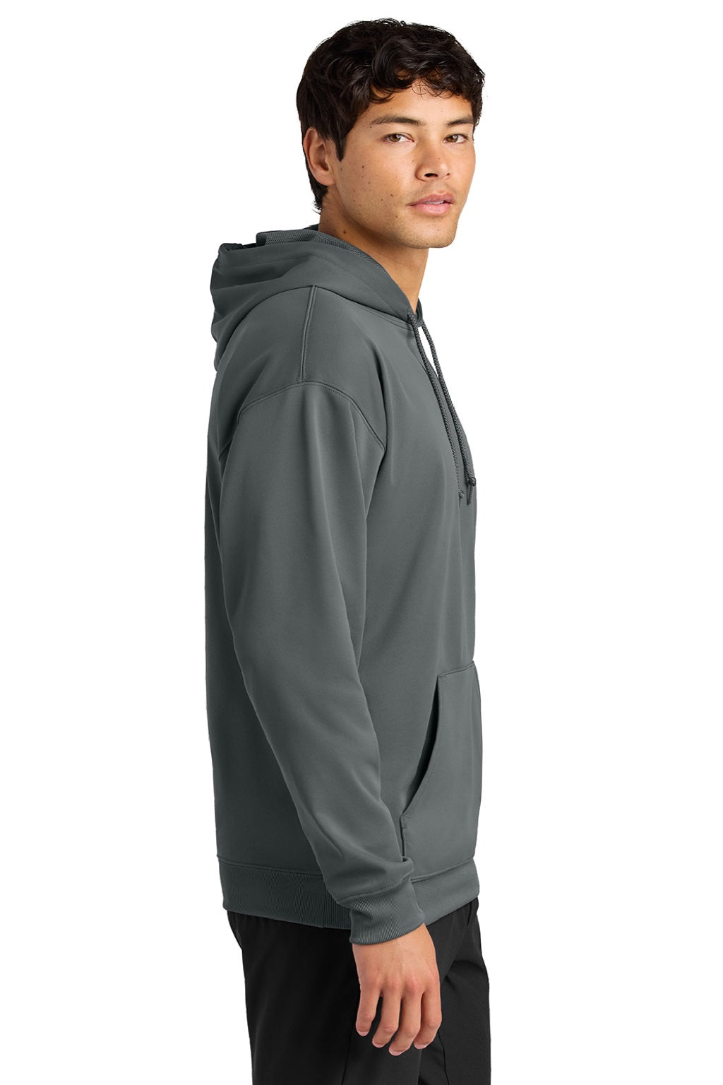 A4 A4N4279 Mens Sprint Tech Fleece Hooded Sweatshirt w/ Pouch Pocket Graphite Grey Model Side