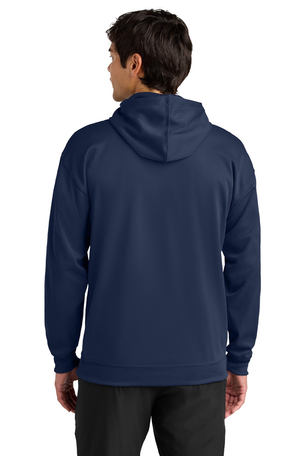 A4 A4N4279 Mens Sprint Tech Fleece Hooded Sweatshirt w/ Pouch Pocket Navy Blue Model Back