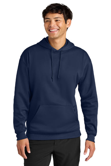 A4 A4N4279 Mens Sprint Tech Fleece Hooded Sweatshirt w/ Pouch Pocket Navy Blue Model Front