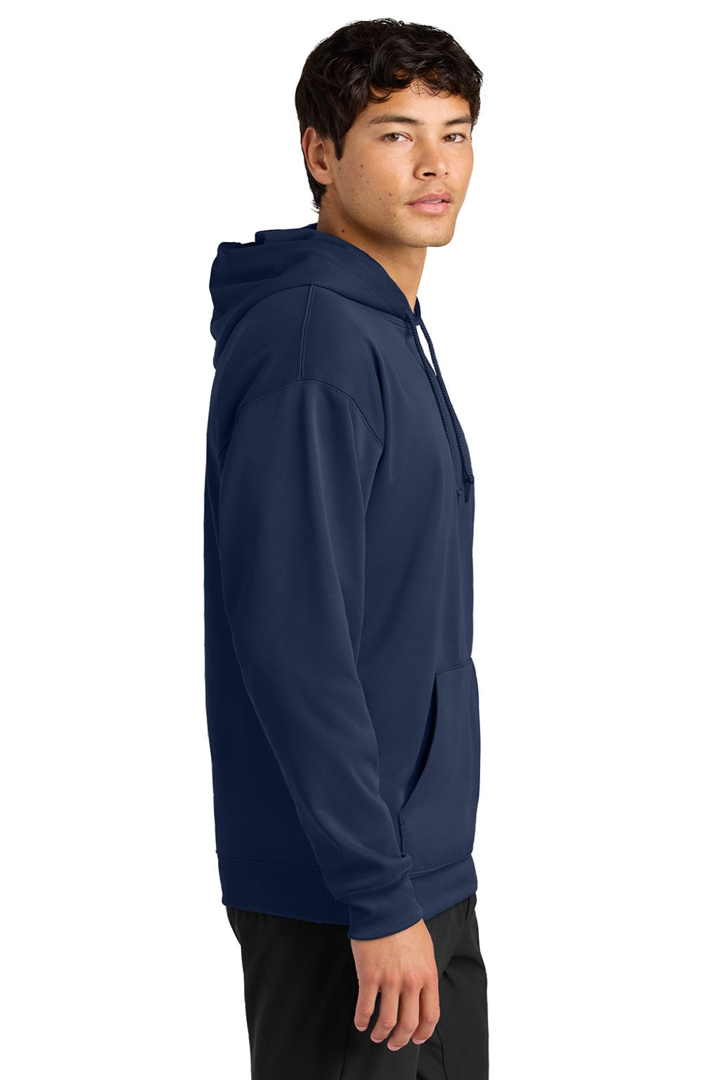 A4 A4N4279 Mens Sprint Tech Fleece Hooded Sweatshirt w/ Pouch Pocket Navy Blue Model Side