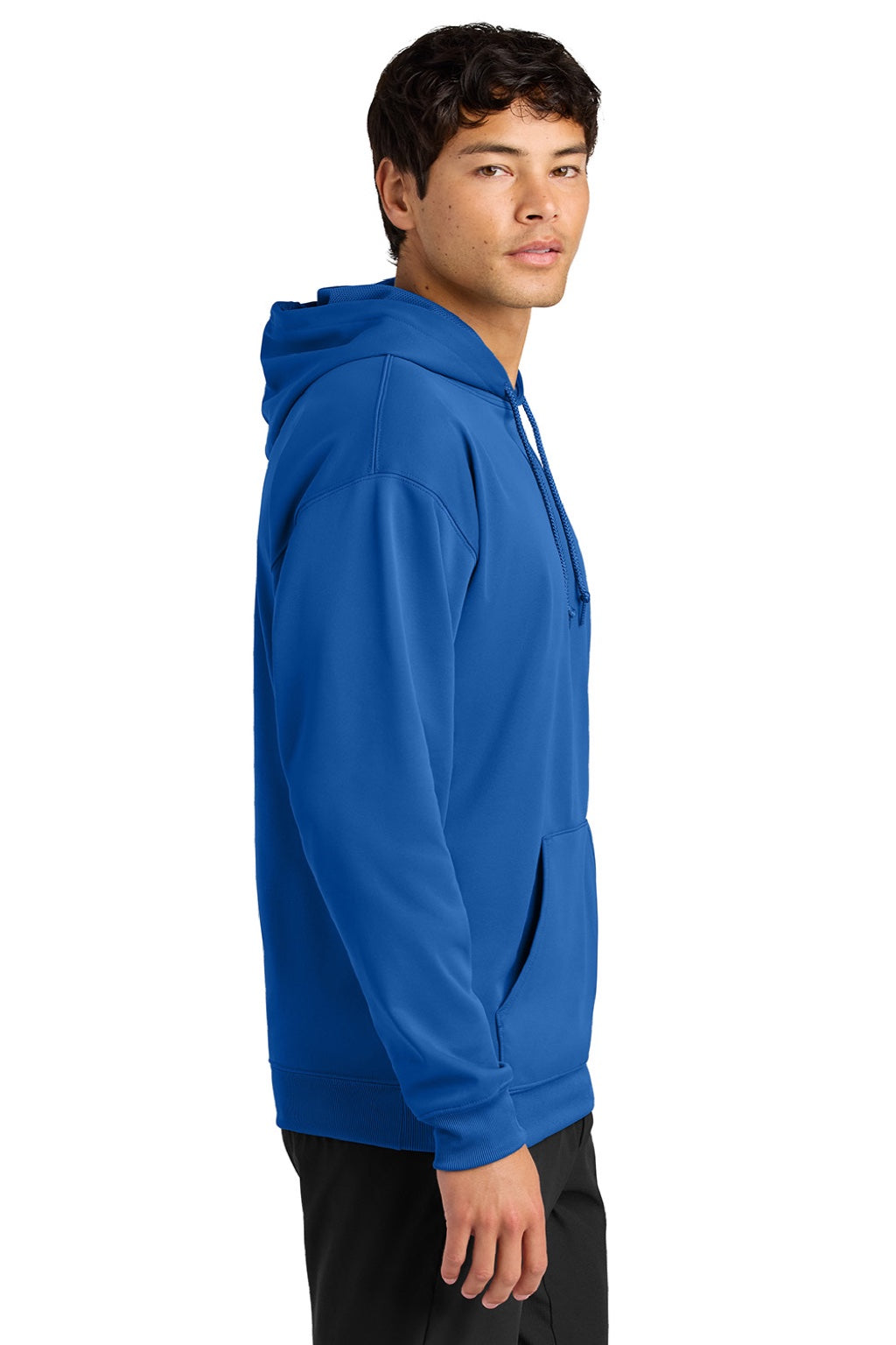 A4 A4N4279 Mens Sprint Tech Fleece Hooded Sweatshirt w/ Pouch Pocket Royal Blue Model Side