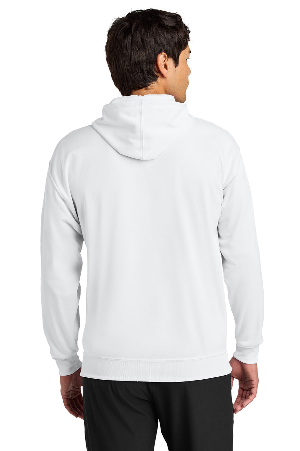A4 A4N4279 Mens Sprint Tech Fleece Hooded Sweatshirt w/ Pouch Pocket White Model Back