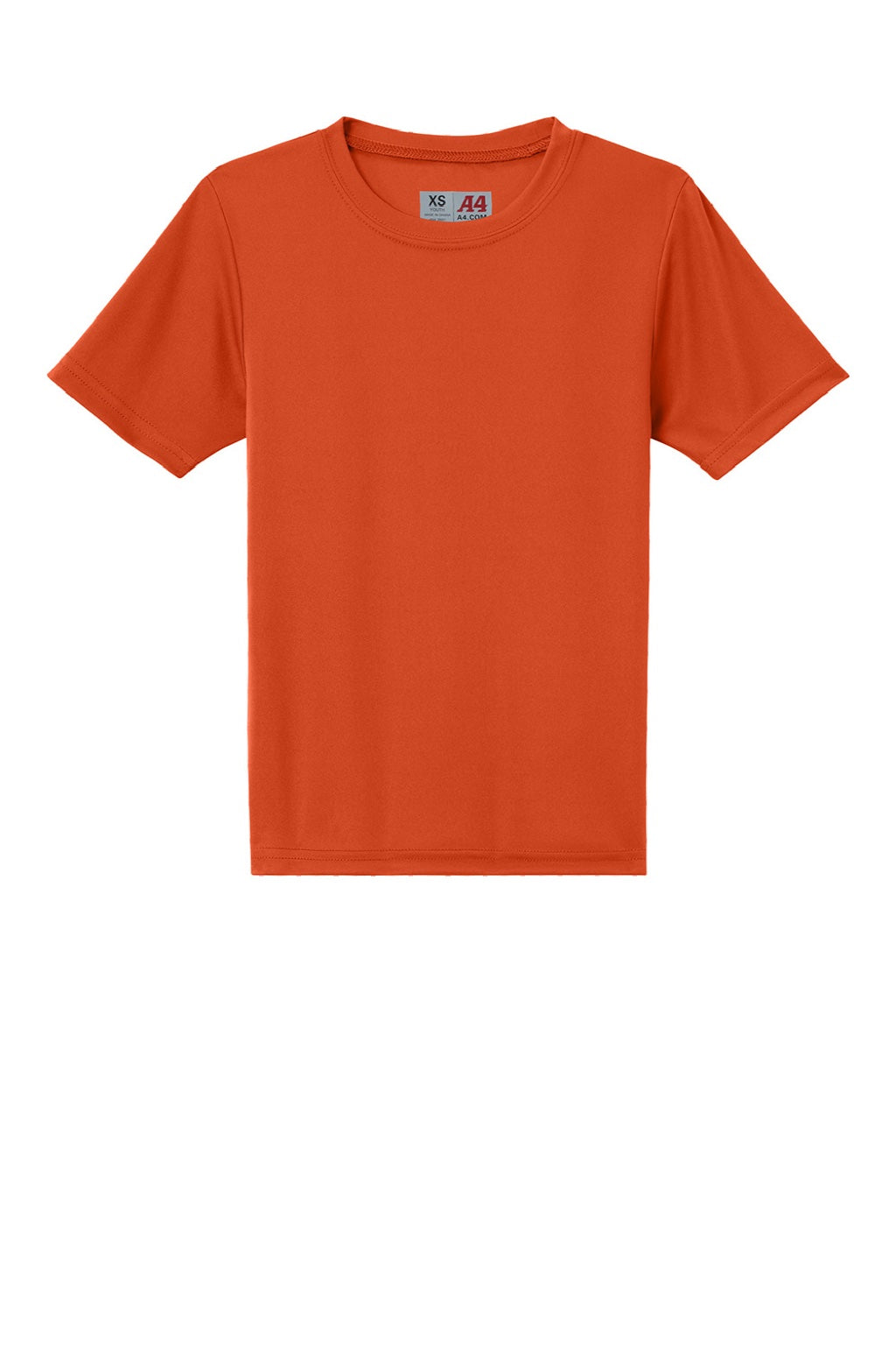 A4 A4NB3142 Youth Performance Moisture Wicking Short Sleeve Crewneck T-Shirt Athletic Orange Flat Front