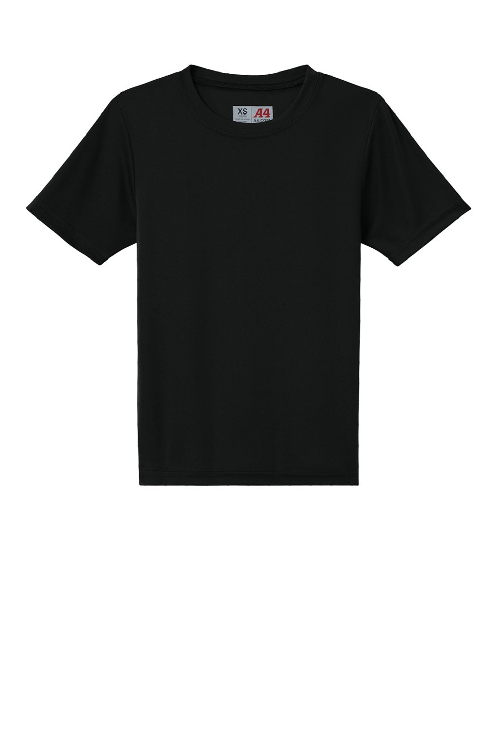 A4 A4NB3142 Youth Performance Moisture Wicking Short Sleeve Crewneck T-Shirt Black Flat Front
