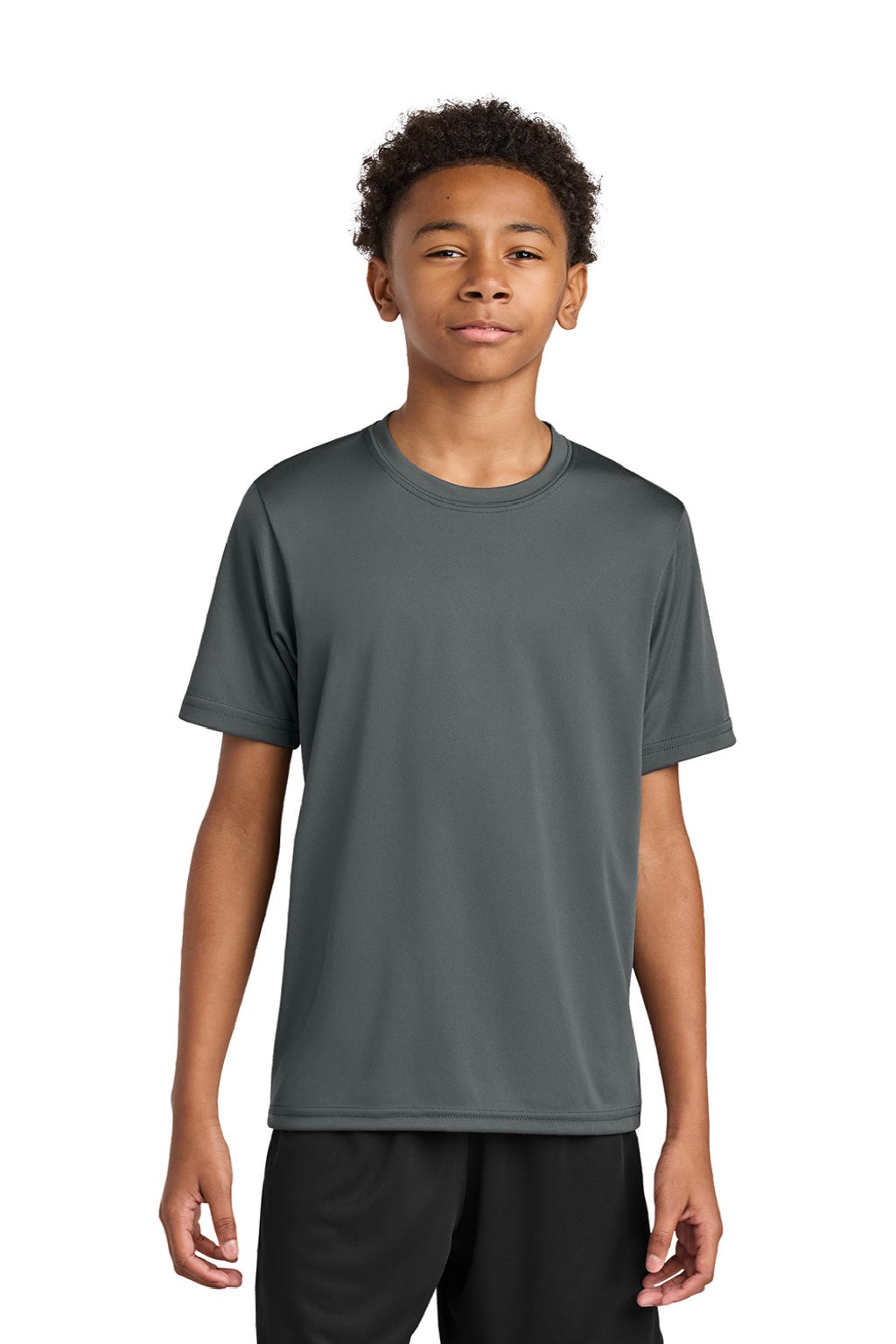 A4 A4NB3142 Youth Performance Moisture Wicking Short Sleeve Crewneck T-Shirt Graphite Grey Model Front
