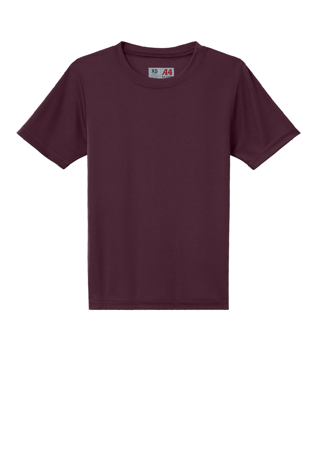 A4 A4NB3142 Youth Performance Moisture Wicking Short Sleeve Crewneck T-Shirt Maroon Flat Front