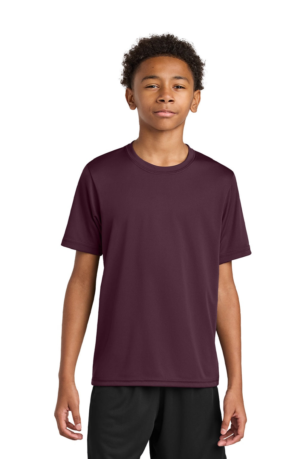 A4 A4NB3142 Youth Performance Moisture Wicking Short Sleeve Crewneck T-Shirt Maroon Model Front