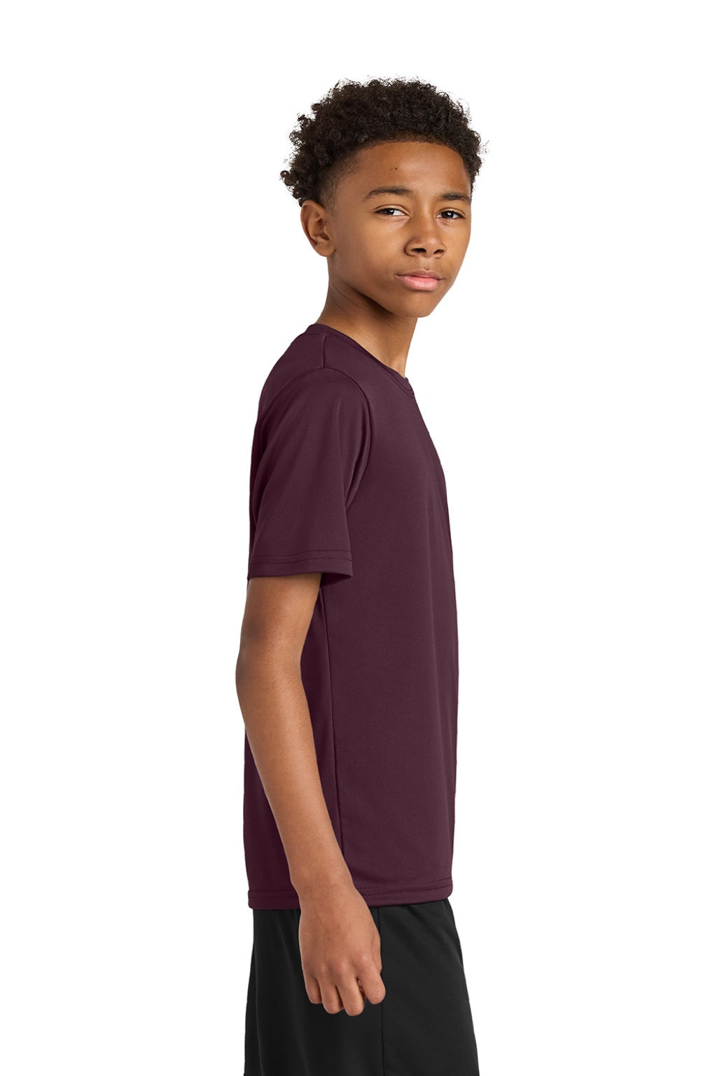 A4 A4NB3142 Youth Performance Moisture Wicking Short Sleeve Crewneck T-Shirt Maroon Model Side