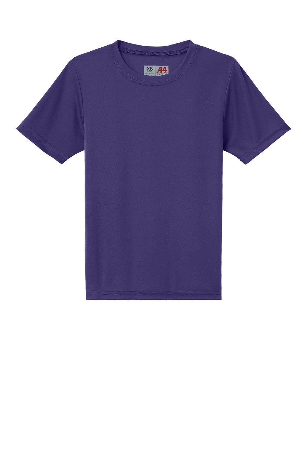 A4 A4NB3142 Youth Performance Moisture Wicking Short Sleeve Crewneck T-Shirt Purple Flat Front