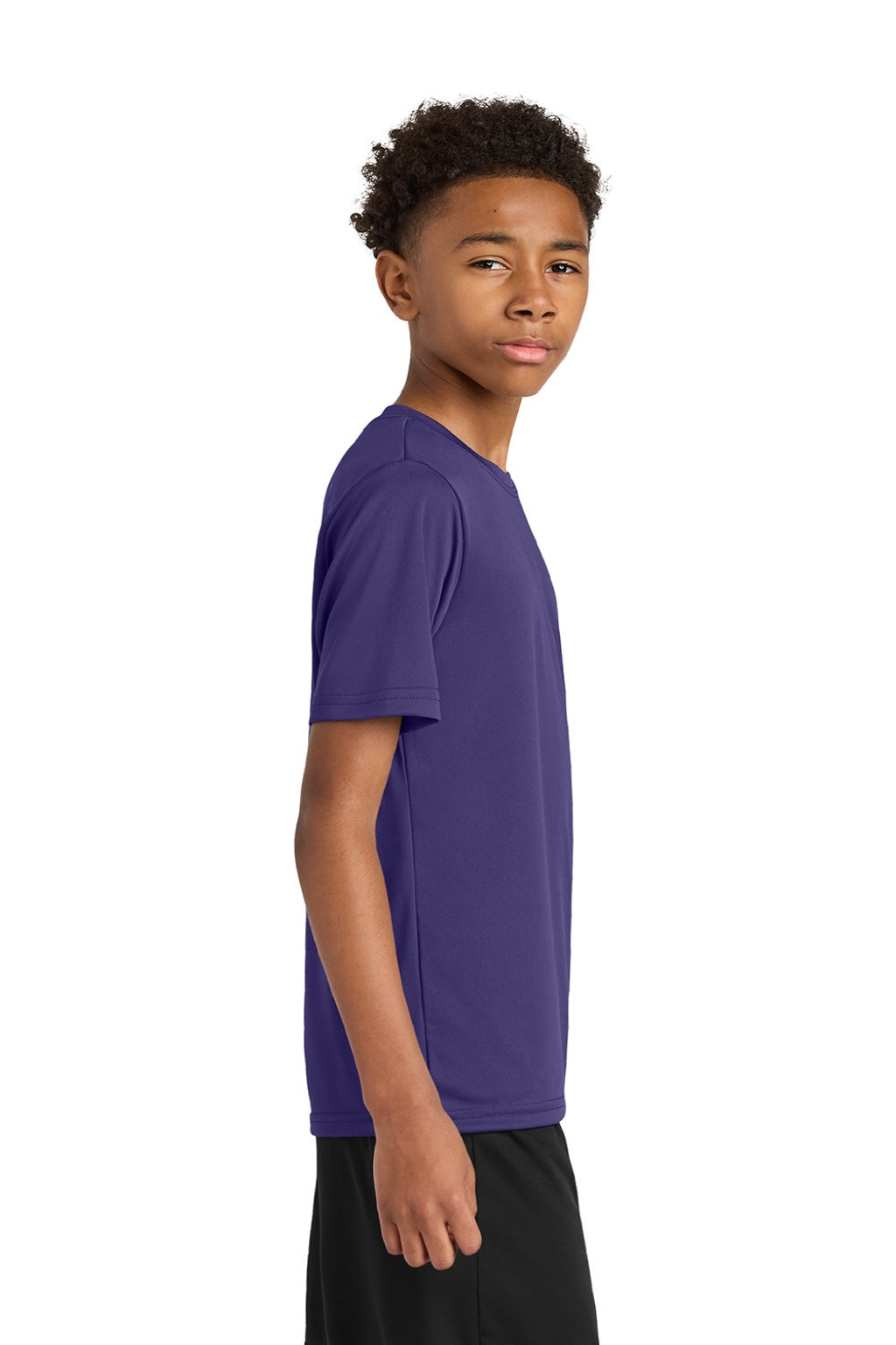 A4 A4NB3142 Youth Performance Moisture Wicking Short Sleeve Crewneck T-Shirt Purple Model Side