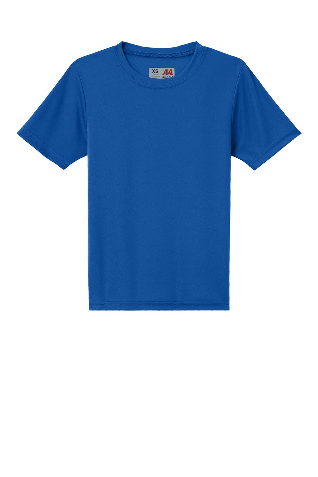 A4 A4NB3142 Youth Performance Moisture Wicking Short Sleeve Crewneck T-Shirt Royal Blue Flat Front