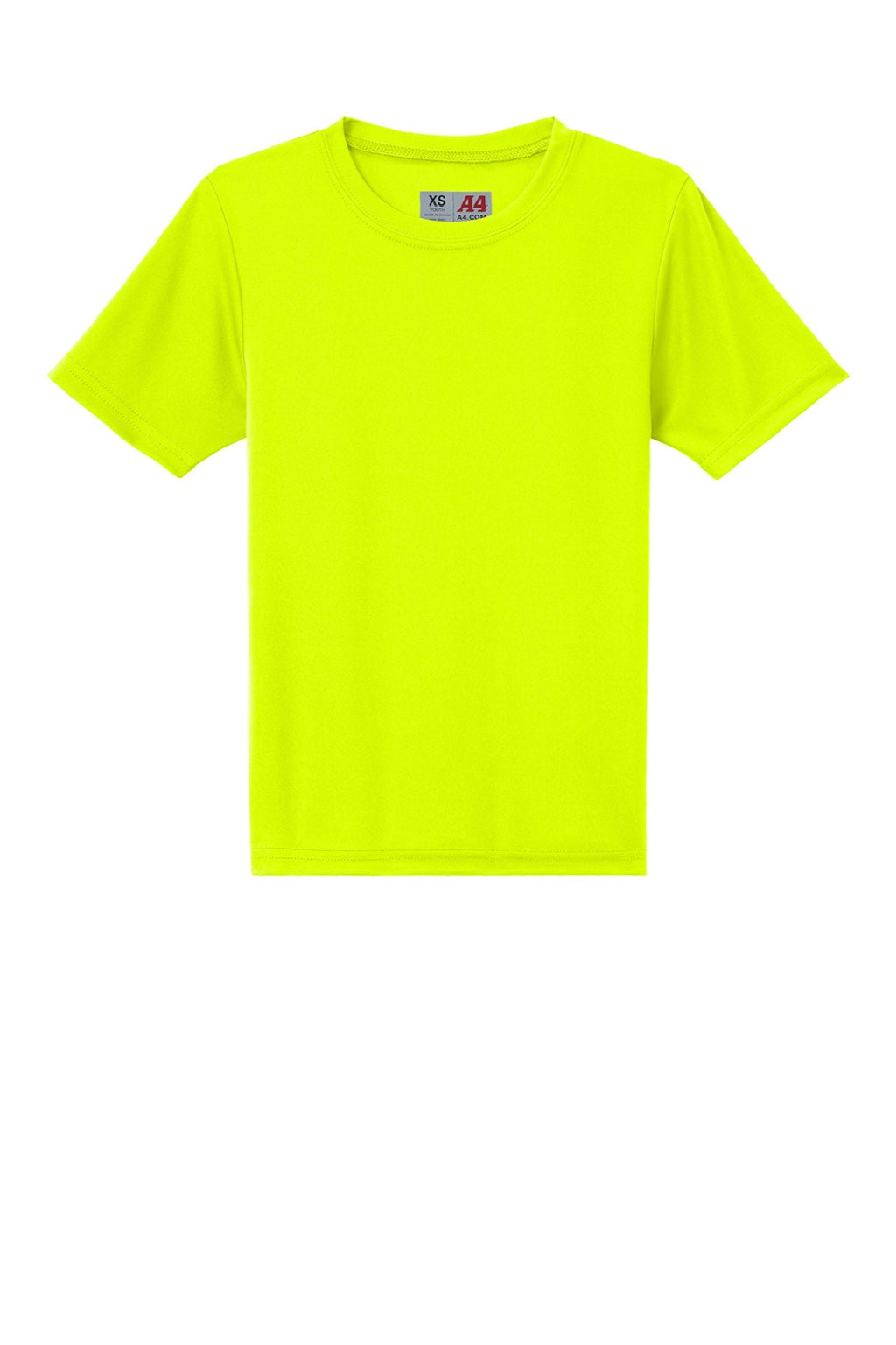 A4 A4NB3142 Youth Performance Moisture Wicking Short Sleeve Crewneck T-Shirt Safety Yellow Flat Front