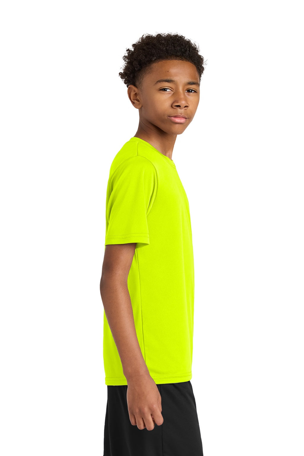 A4 A4NB3142 Youth Performance Moisture Wicking Short Sleeve Crewneck T-Shirt Safety Yellow Model Side