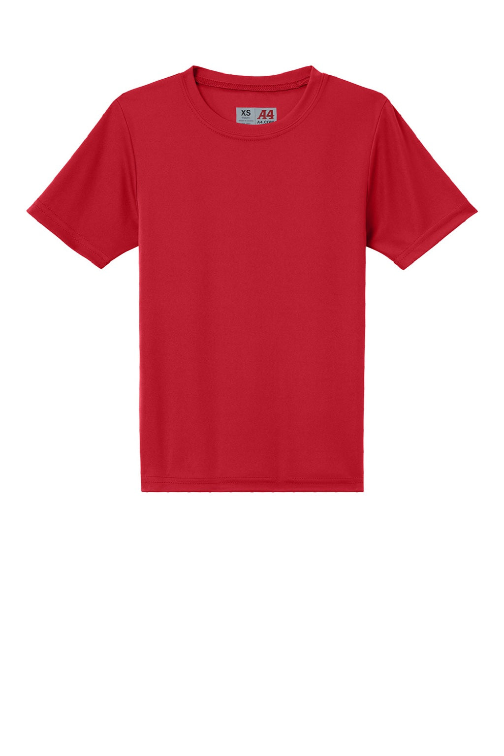 A4 A4NB3142 Youth Performance Moisture Wicking Short Sleeve Crewneck T-Shirt Scarlet Red Flat Front