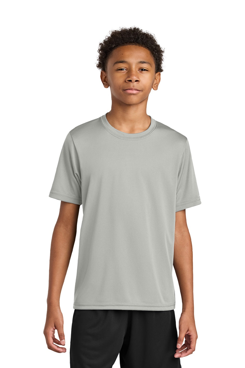 A4 A4NB3142 Youth Performance Moisture Wicking Short Sleeve Crewneck T-Shirt Silver Grey Model Front