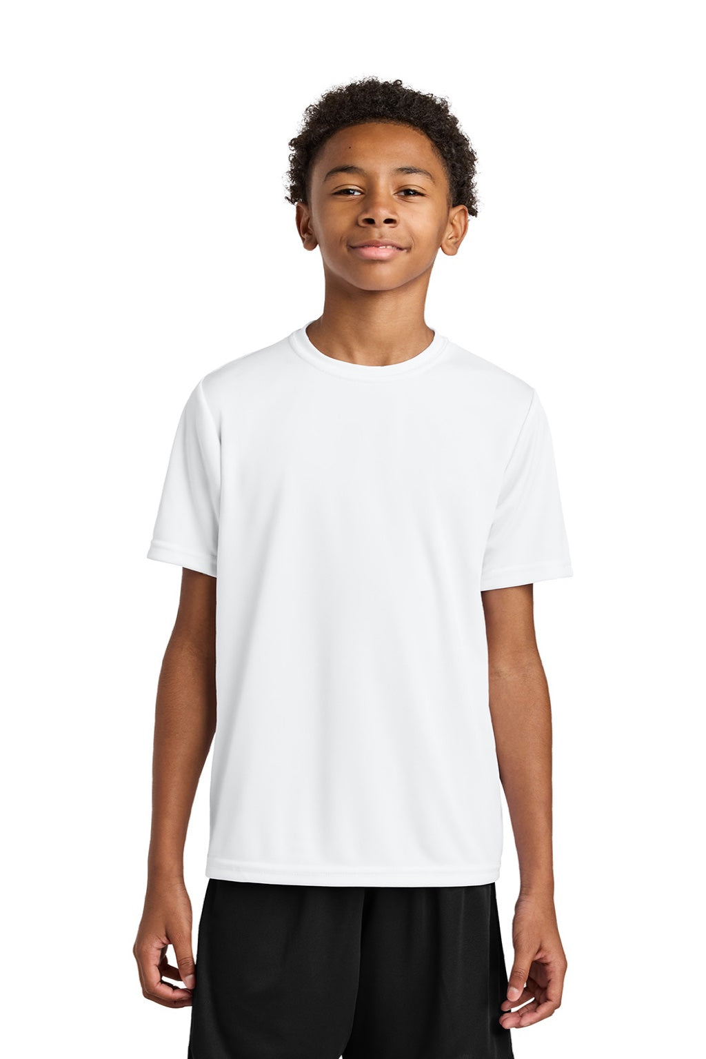 A4 A4NB3142 Youth Performance Moisture Wicking Short Sleeve Crewneck T-Shirt White Model Front