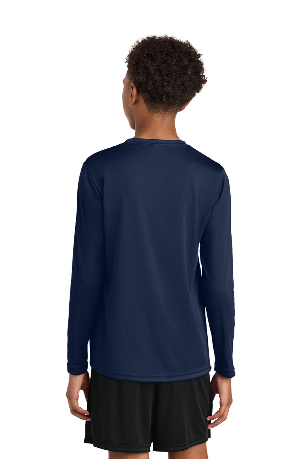 A4 A4NB3165 Youth Cooling Performance Long Sleeve Crewneck T-Shirt Navy Blue Model Back