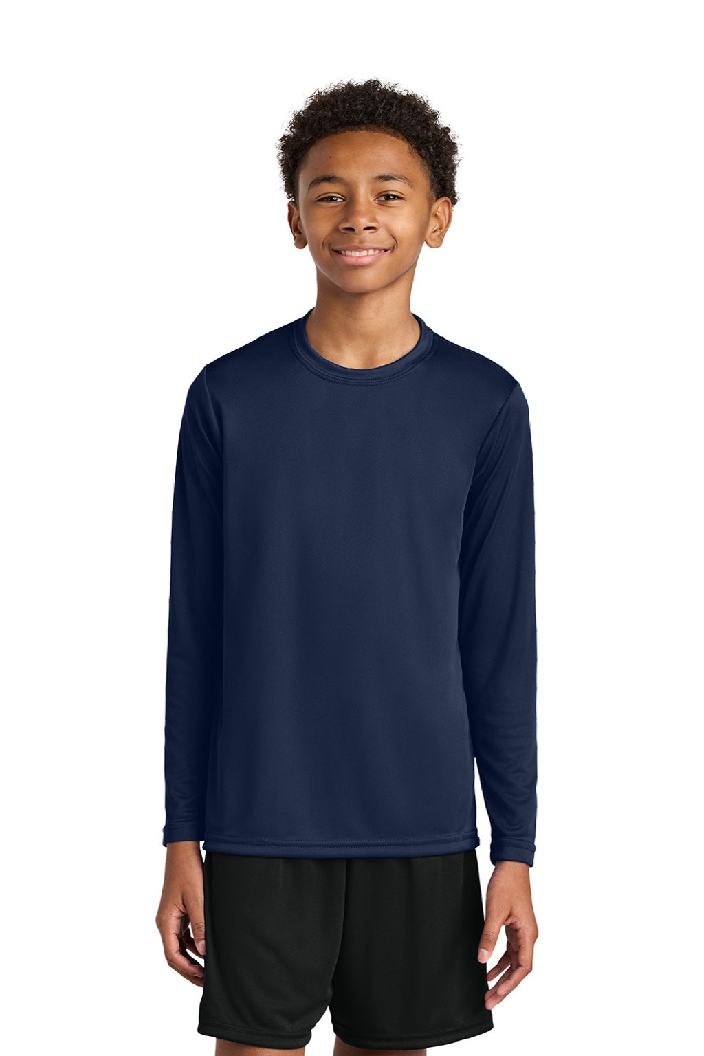 A4 A4NB3165 Youth Cooling Performance Long Sleeve Crewneck T-Shirt Navy Blue Model Front
