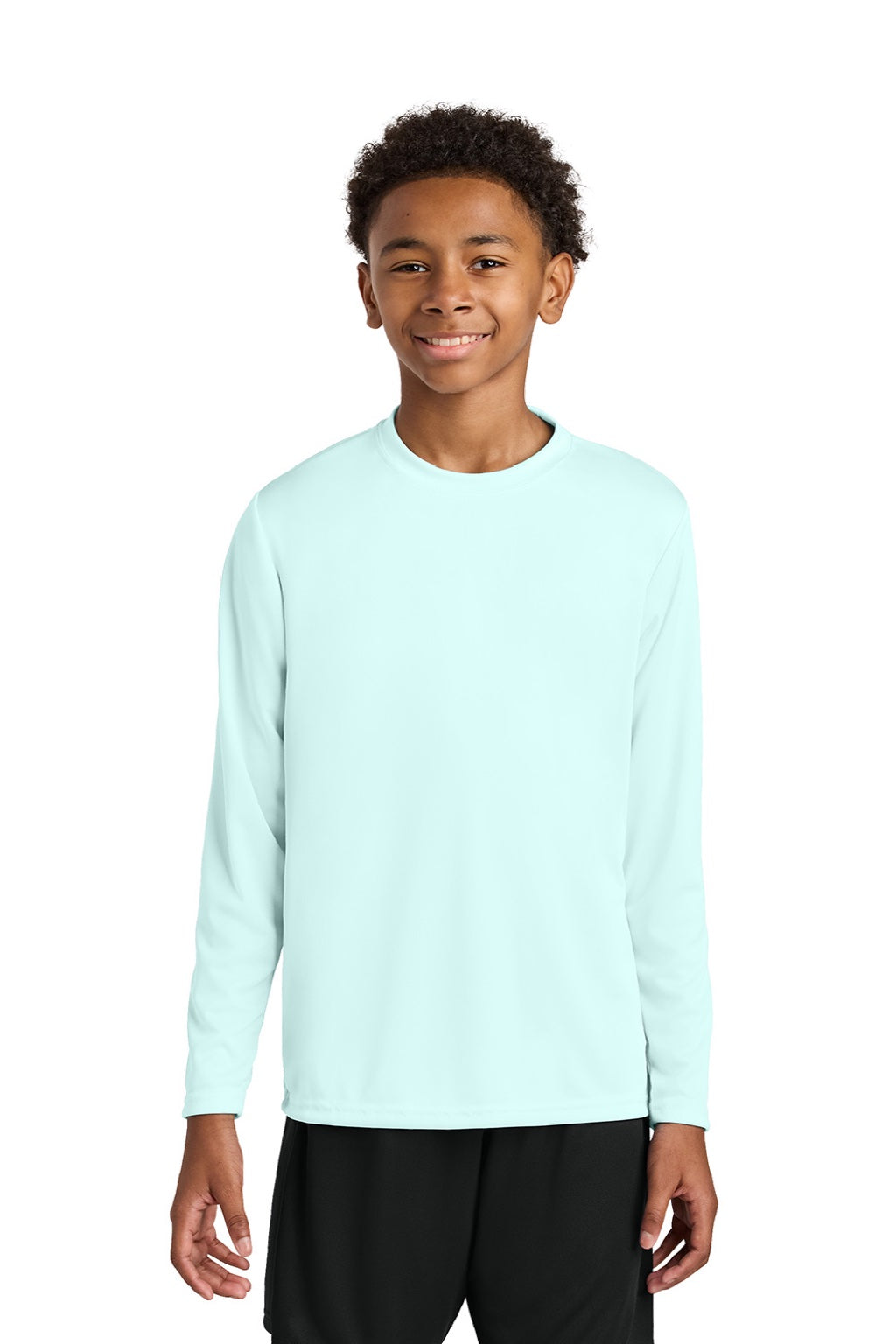 A4 A4NB3165 Youth Cooling Performance Long Sleeve Crewneck T-Shirt Pastel Blue Model Front