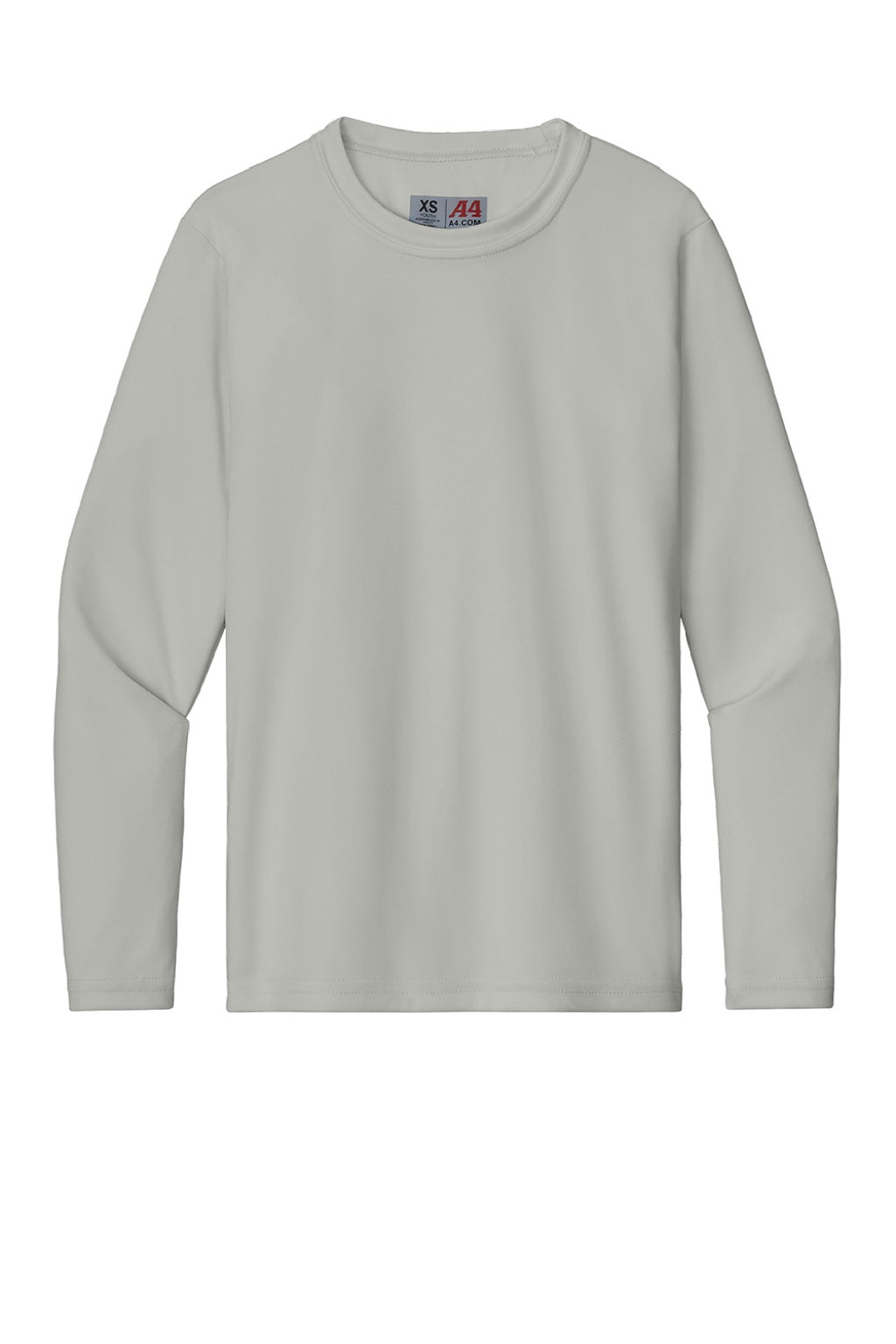 A4 A4NB3165 Youth Cooling Performance Long Sleeve Crewneck T-Shirt Silver Grey Flat Front