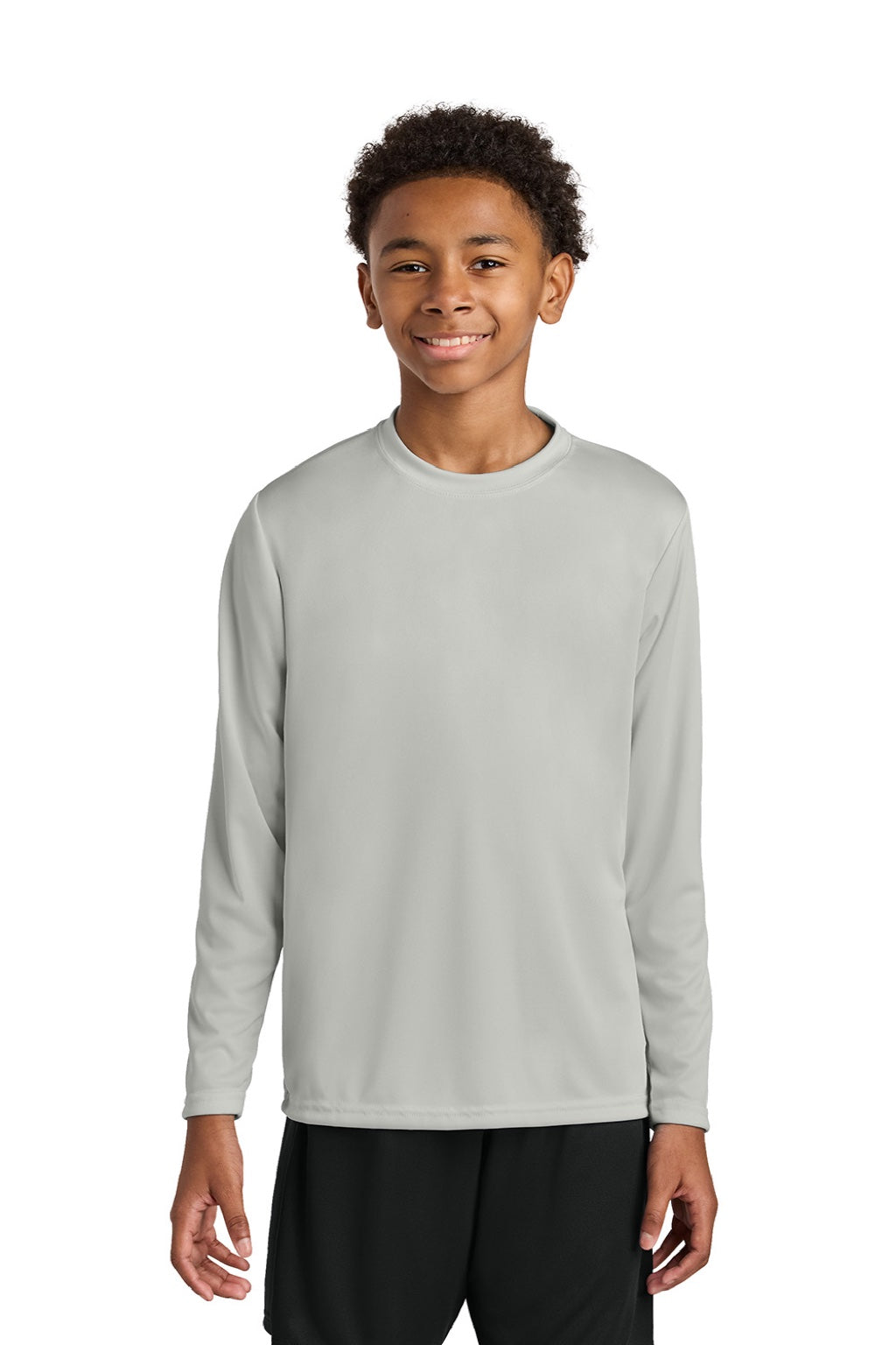 A4 A4NB3165 Youth Cooling Performance Long Sleeve Crewneck T-Shirt Silver Grey Model Front