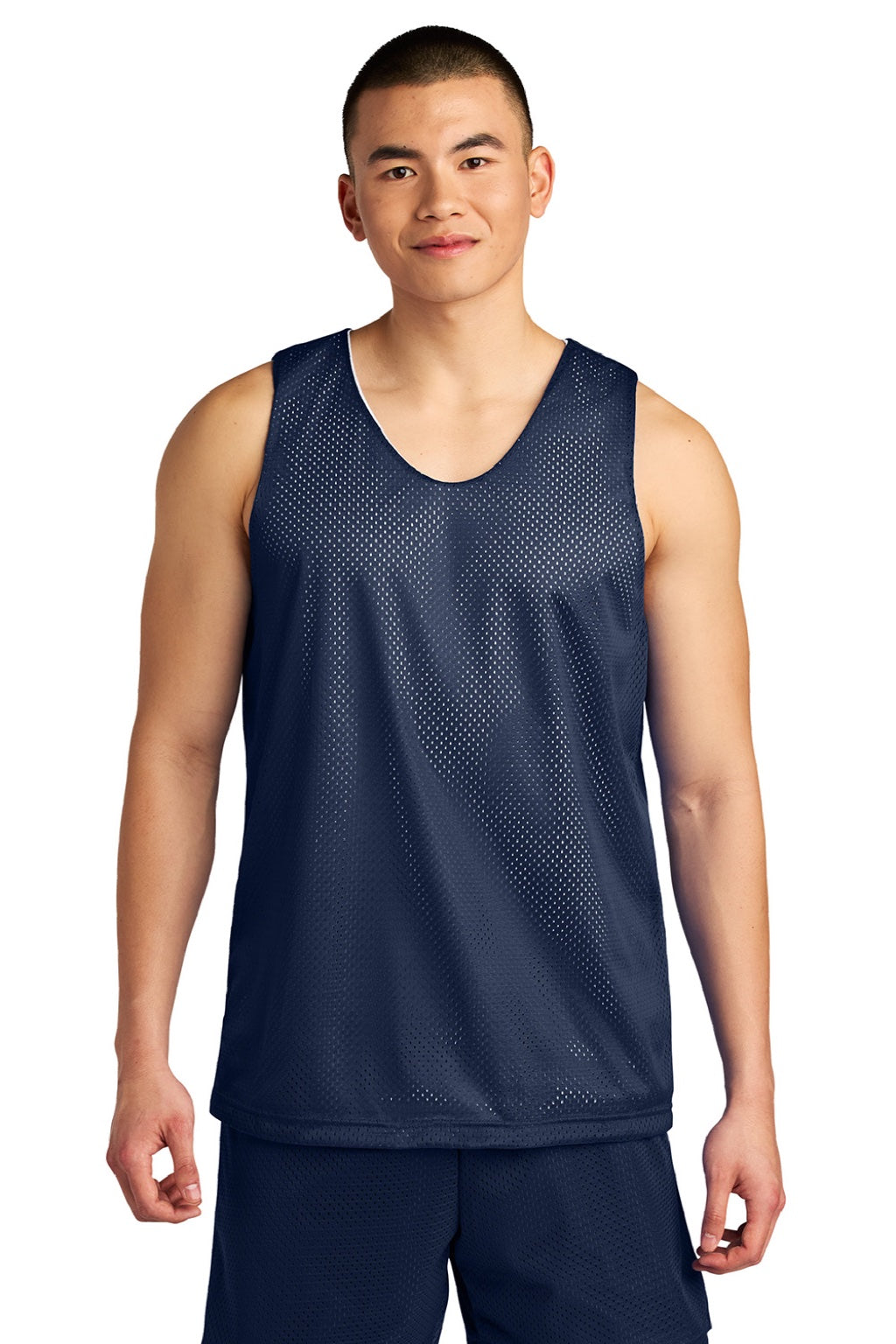 A4 A4NF1270 Mens Reversible Mesh Moisture Wicking Tank Top Navy Blue Model Front